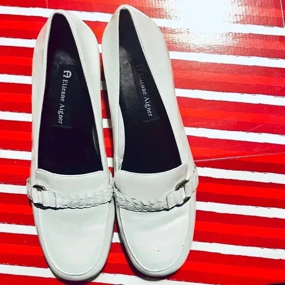 White Etienne Aigner Leather Loafers, Size 7 - Picture 1 of 6